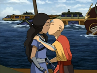 Aang kisses Katara