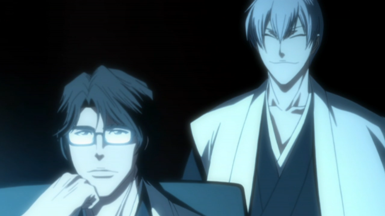 Image - Aizen and Gin watch Ichigo battle Byakuya.png - Bleach Wiki