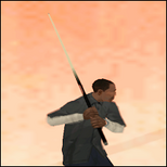 Carl Johnson con un palo de billar