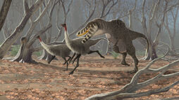 Tarbosaurus and gallimimus by jconway-d3107eb