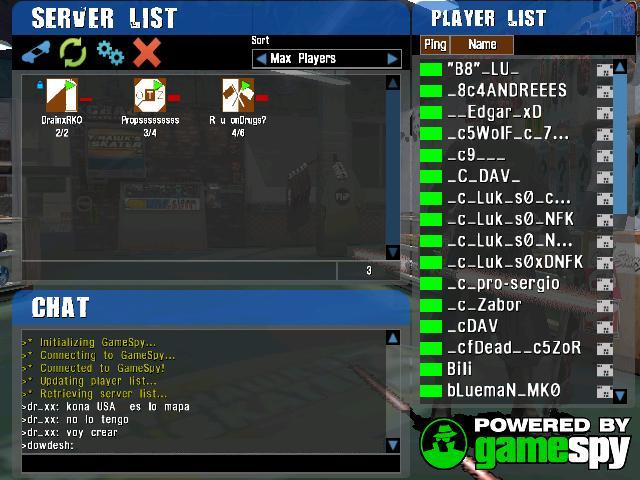 The Tony Hawk's Pro Skater 3 multiplayer lobby on PC.