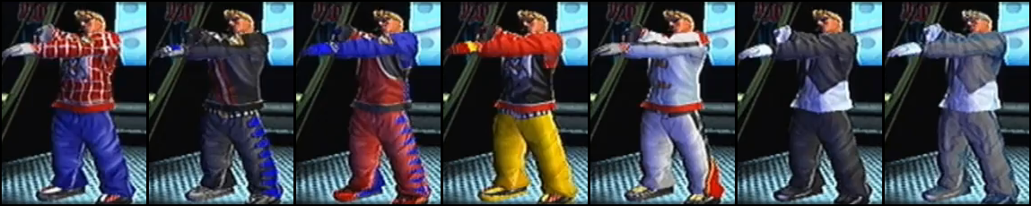 (From left to right) JP Pit Crew, Paris En Nuit(Or "Rock-It Boy!" on the PS2 version), Too Tone, Euro $tyle, Mandarin, MC Maitre D, and Master.