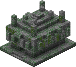 A temple consists of stone bricks, mossy stone bricks, Mossy Cobblestone, cracked stone brick, and chiseled stone bricks.