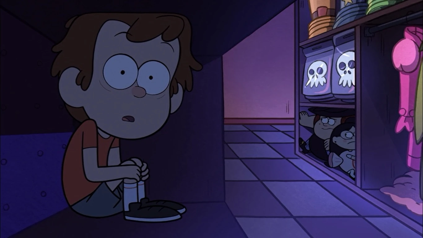 Image S1e12 Dipper, Grenda, and Candy Chiu hide.jpeg Gravity Falls