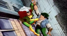 Rogue lifts up a civilain