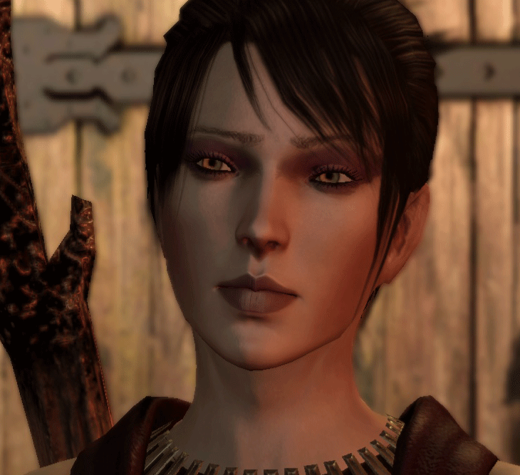 In Dragon Age: Origins , there is idle companion dialogue where  Leliana(another companion) comes up with a dress idea for Morrigan , 2  games later In Dragon Age: Inquisition when you meet