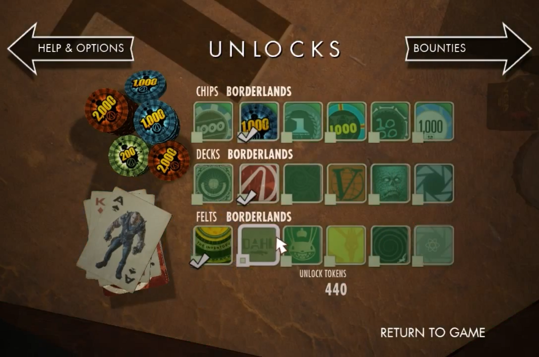 Screenshot of the Unlocks screen in Poker Night 2