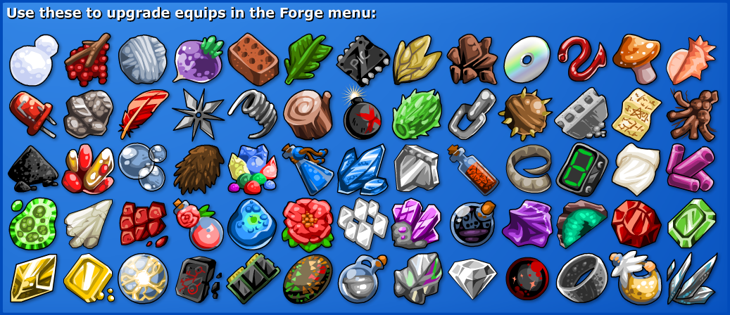 All Crafting items from Epic Battle Fantasy 4.