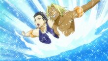 Tanegashima and Yakushima swim with their legs tied together