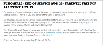 Fusionfall Closed