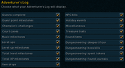 Runescape Adventure's Log Settings Screen