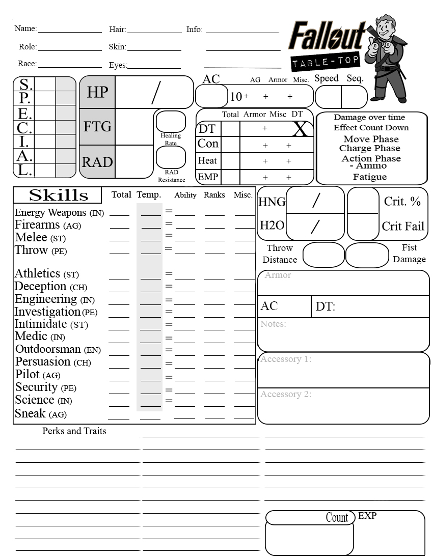 Fallout Tabletop Character Sheet Shefalitayal