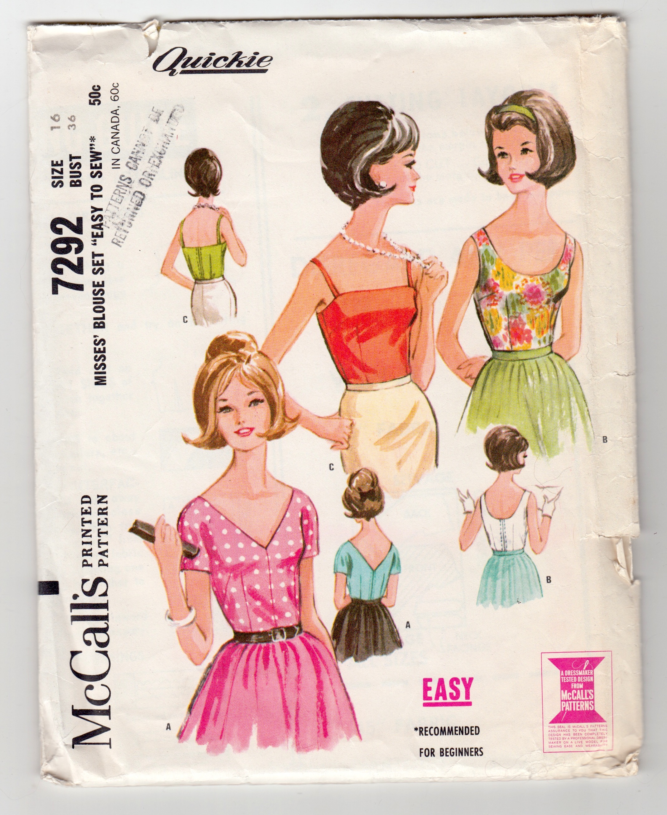 McCall S 7292 Vintage Sewing Patterns