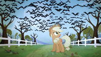 Applejack sees the bats flying in the sky S4E07