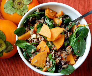 Recipe persimmon wild rice spinach salad featured