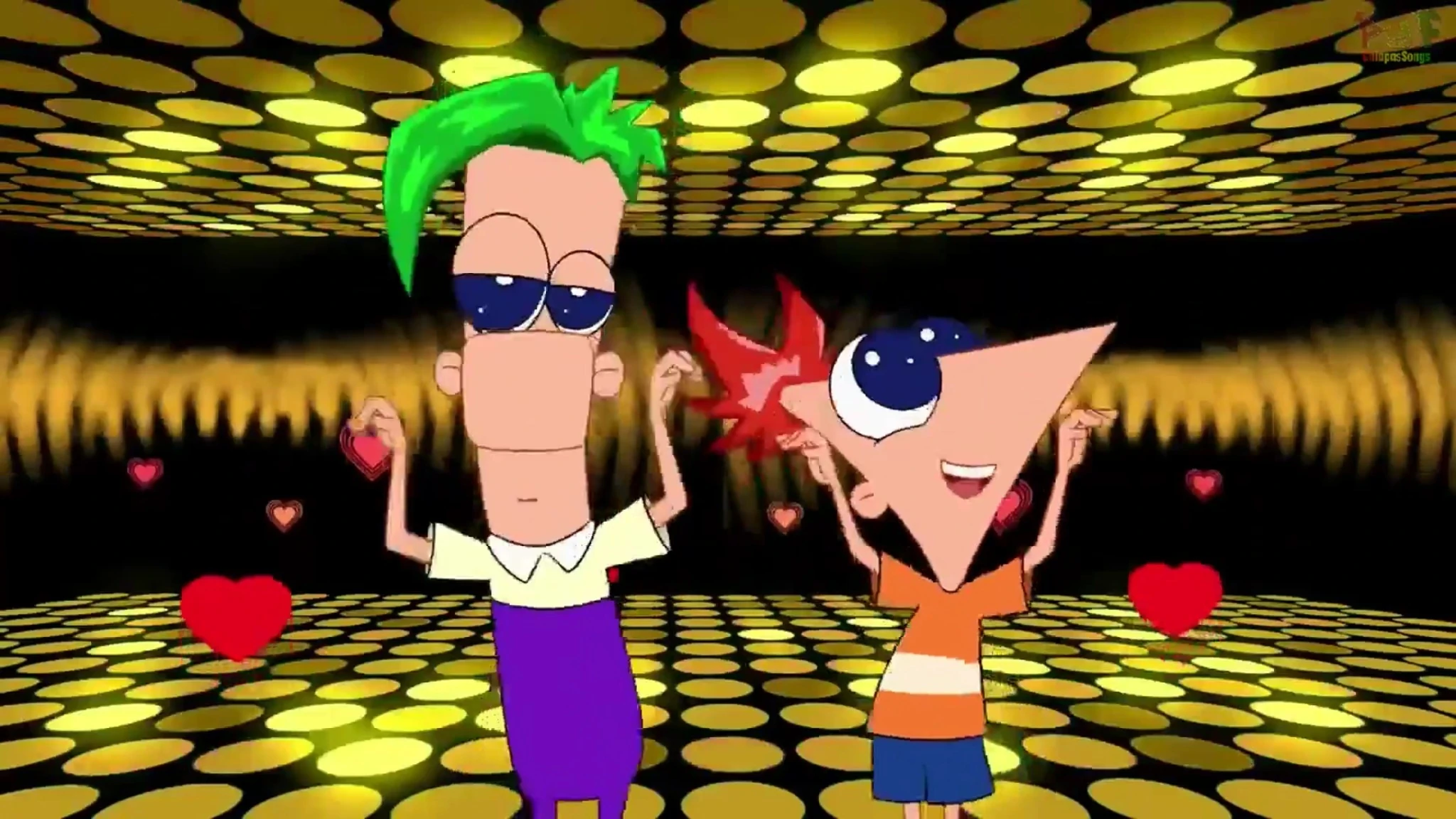 Image Phineas and Ferb in a large TV screen in Tokyo, Japan closeup
