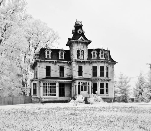 Image - Black-and-white-creepy-house-light-scary-snow-Favim.com-82384 ...